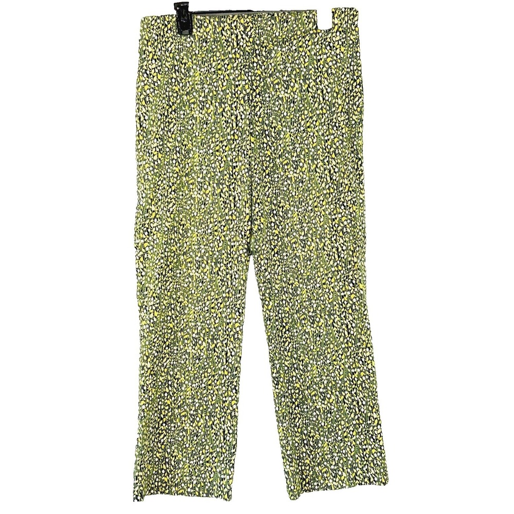 Sigrid Olsen Size 6 Yellow Green Vine Floral Cotton Cropped‎ Pants Boho Festival